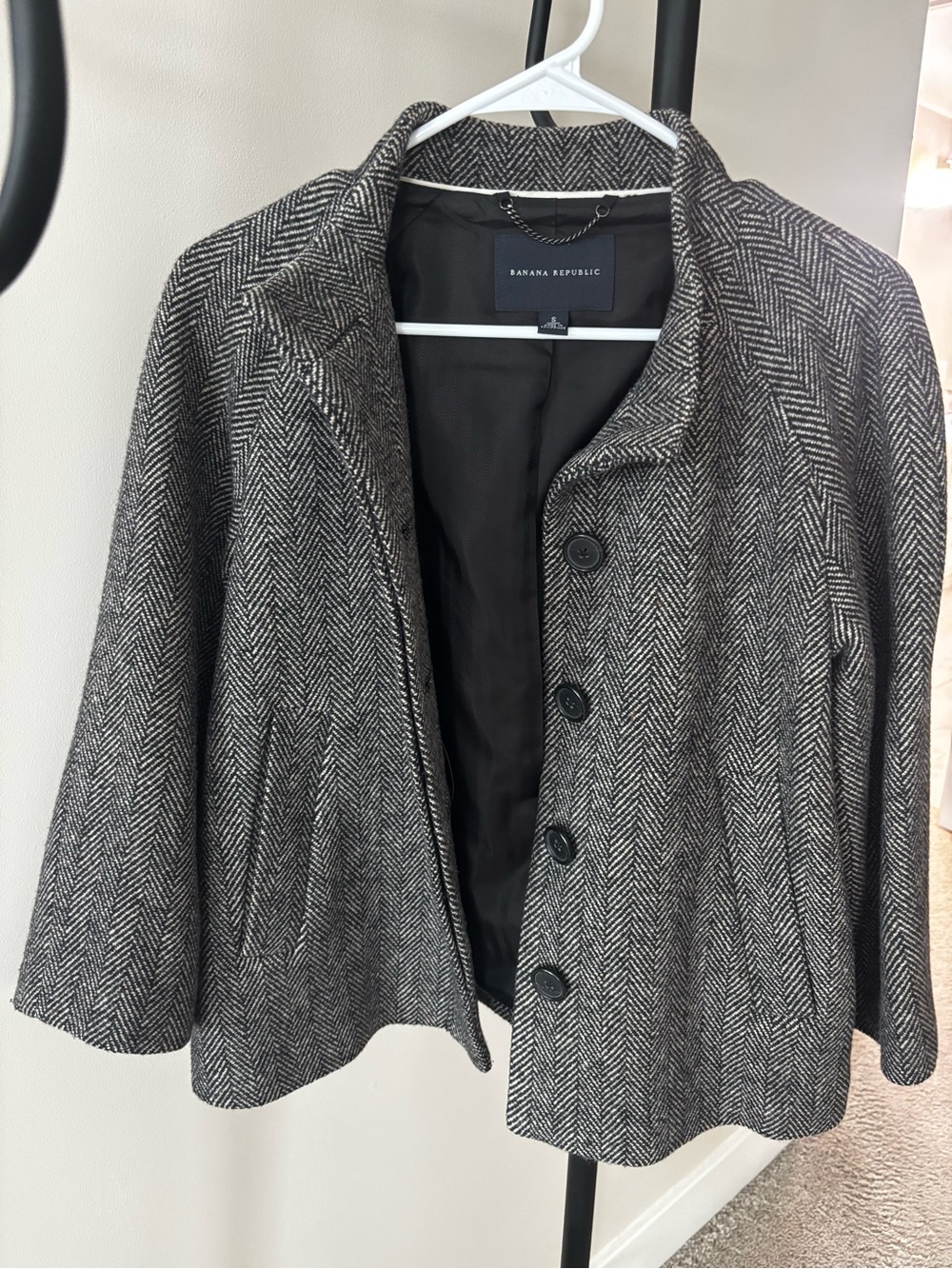 Banana Republic Women's Gray Herringbone Wool Blend Jacket